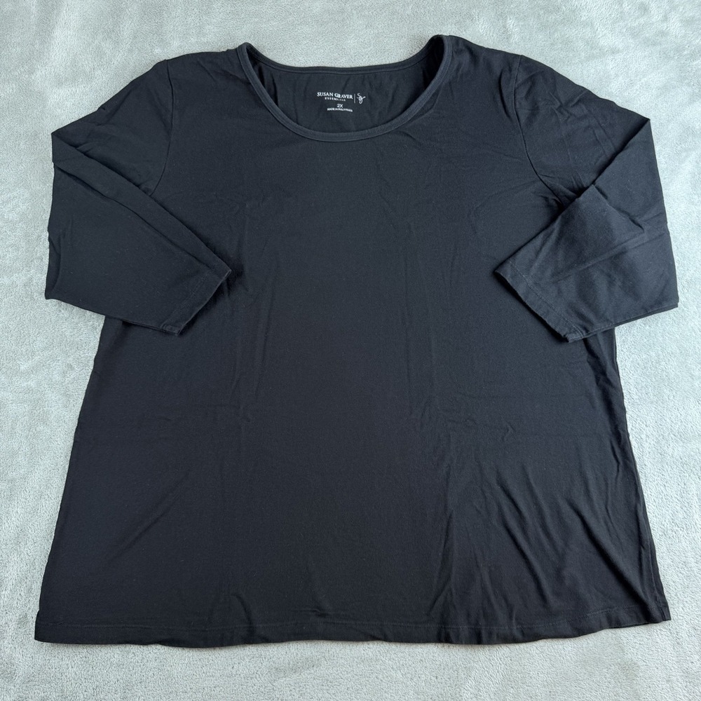 Susan Graver Top Womens 2X Black 3/4 Sleeve Comfy Essential‎ Casual Workwear